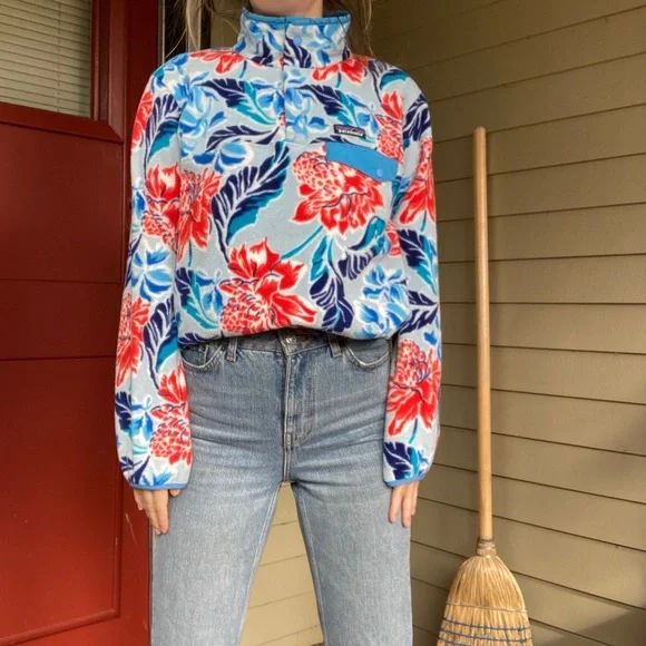 Patagonia Floral Cowl Neck Sweater - Red and Blue - Picture 6 of 9